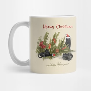 Merry Christmas - Black cats with Santa hat. Mug